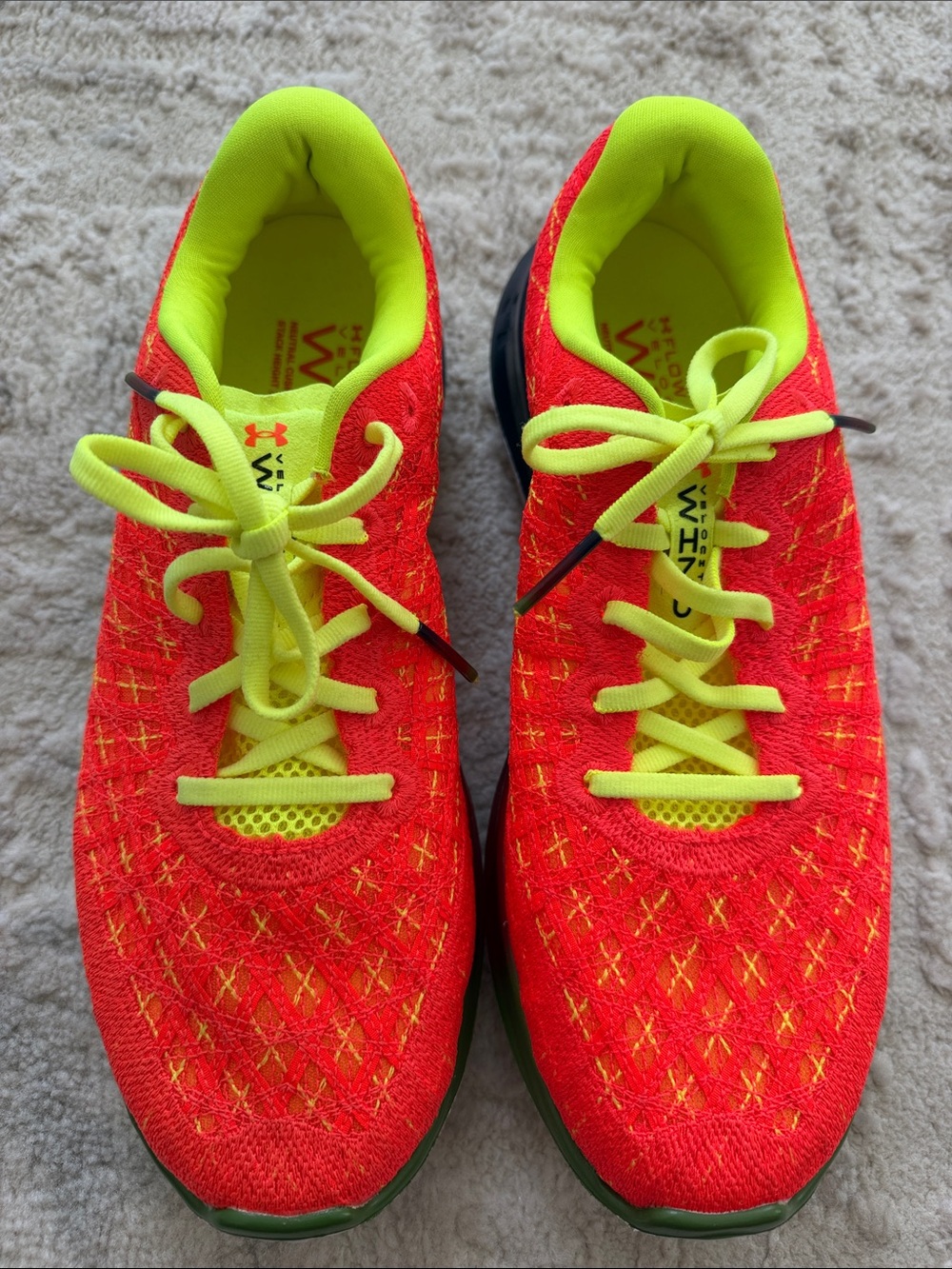 Under Armour Flow Velociti Wind Neon Red & Yellow Athletic Sneakers Unisex